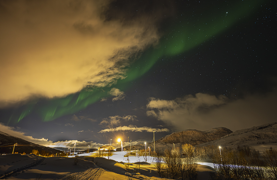 Nordlicht Ersfjord in Blickrichtung Tromsø